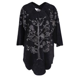 Valentino Embellished Leather Poncho Cape Black